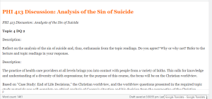 PHI 413 Discussion  Analysis of the Sin of Suicide