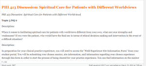 PHI 413 Discussion  Spiritual Care for Patients with Different Worldviews