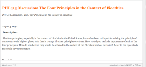 PHI 413 Discussion  The Four Principles in the Context of Bioethics
