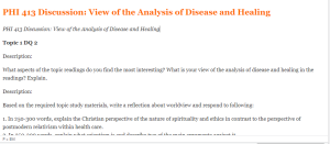 PHI 413 Discussion  View of the Analysis of Disease and Healing