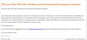 PM 3000 DQ1 PM Code of Ethics and Professional Development Analysis