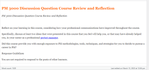 PM 3000 Discussion Question Course Review and Reflection