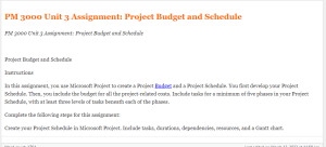 PM 3000 Unit 3 Assignment  Project Budget and Schedule