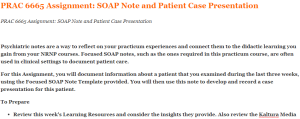 PRAC 6665 Assignment SOAP Note and Patient Case Presentation