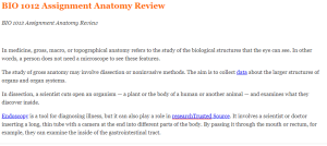 BIO 1012 Assignment Anatomy Review