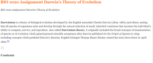 BIO 1020 Assignment Darwin’s Theory of Evolution