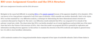 BIO 1020 Assignment Genetics and the DNA Structure
