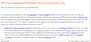BIO 1021 Assignment Extinction Events and Biodiversity