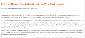 BIO 1021 Human Population Growth and The Environment