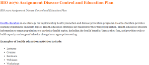 BIO 2070 Assignment Disease Control and Education Plan