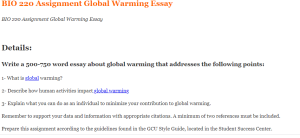 BIO 220 Assignment Global Warming Essay