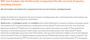 BIO 220 Explain why biodiversity is important for the survival of species, including humans