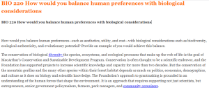 BIO 220 How would you balance human preferences with biological considerations