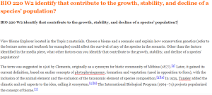 BIO 220 W2 identify that contribute to the growth, stability, and decline of a species’ population