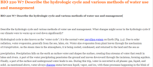 BIO 220 W7 Describe the hydrologic cycle and various methods of water use and management