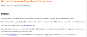 BIO 500 Assignment Hypothesis Testing Essay