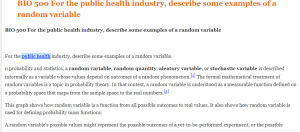 BIO 500 For the public health industry, describe some examples of a random variable