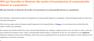 BIO 550 Describe or illustrate the modes of transmission of communicable disease in a population