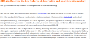 BIO 550 Describe the key features of descriptive and analytic epidemiology