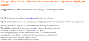 BIO 550 What is the difference between summarizing and critiquing an article