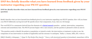 DNP 801 Briefly describe what you have learned from feedback given by your instructor regarding your PICOT question