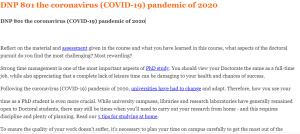 DNP 801 the coronavirus (COVID-19) pandemic of 2020