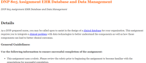 DNP 805 Assignment EHR Database and Data Management