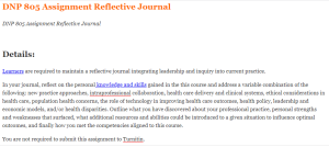 DNP 805 Assignment Reflective Journal