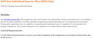 DNP 805 Individual Success Plan (ISP) Essay