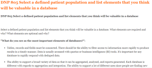 DNP 805 Select a defined patient population and list elements that you think will be valuable in a database