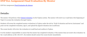 DNP 810 Assignment Final Evaluation By Mentor