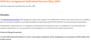 DNP 810 Assignment Individual Success Plan (ISP)