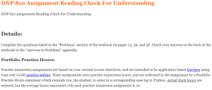 DNP 810 Assignment Reading Check For Understanding