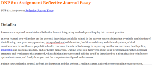 DNP 810 Assignment Reflective Journal Essay