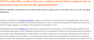 DNP 810 Identify a method that uses evidence-based data to support new or innovative ways to care for the aging population