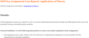 DNP 815 Assignment Case Report Application of Theory 