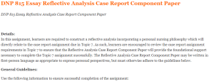 DNP 815 Essay Reflective Analysis Case Report Component Paper 