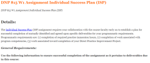DNP 815 W1 Assignment Individual Success Plan (ISP) 