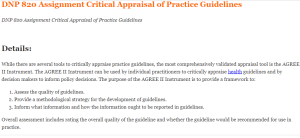 DNP 820 Assignment Critical Appraisal of Practice Guidelines