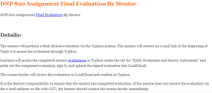 DNP 820 Assignment Final Evaluation By Mentor