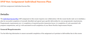 DNP 820 Assignment Individual Success Plan