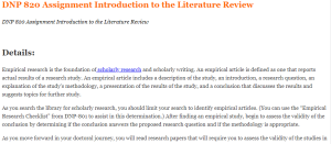 DNP 820 Assignment Introduction to the Literature Review