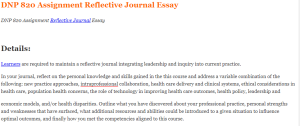DNP 820 Assignment Reflective Journal Essay