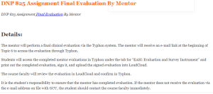 DNP 825 Assignment Final Evaluation By Mentor
