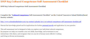 DNP 825 Cultural Competence Self-Assessment Checklist