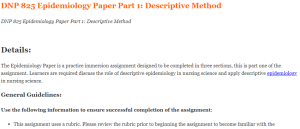 DNP 825 Epidemiology Paper Part 1 Descriptive Method