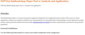 DNP 825 Epidemiology Paper Part 2 Analysis and Application