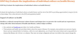 DNP 825 Evaluate the implications of individual culture on health literacy