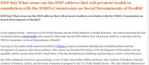 DNP 825 What areas can the DNP address that will promote health in correlation with the WHO’s Commission on Social Determinants of Health