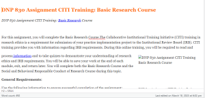 DNP 830 Assignment CITI Training Basic Research Course